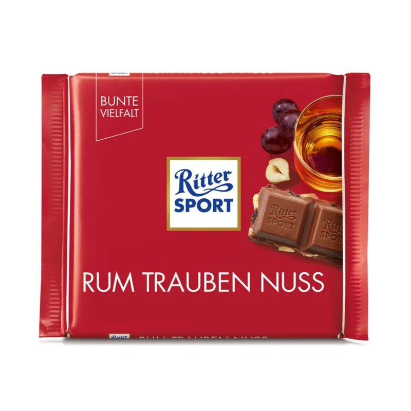 25x Original German Ritter Sport Rum Raisins Hazelnuts Chocolate Bar 100g / 3.5oz