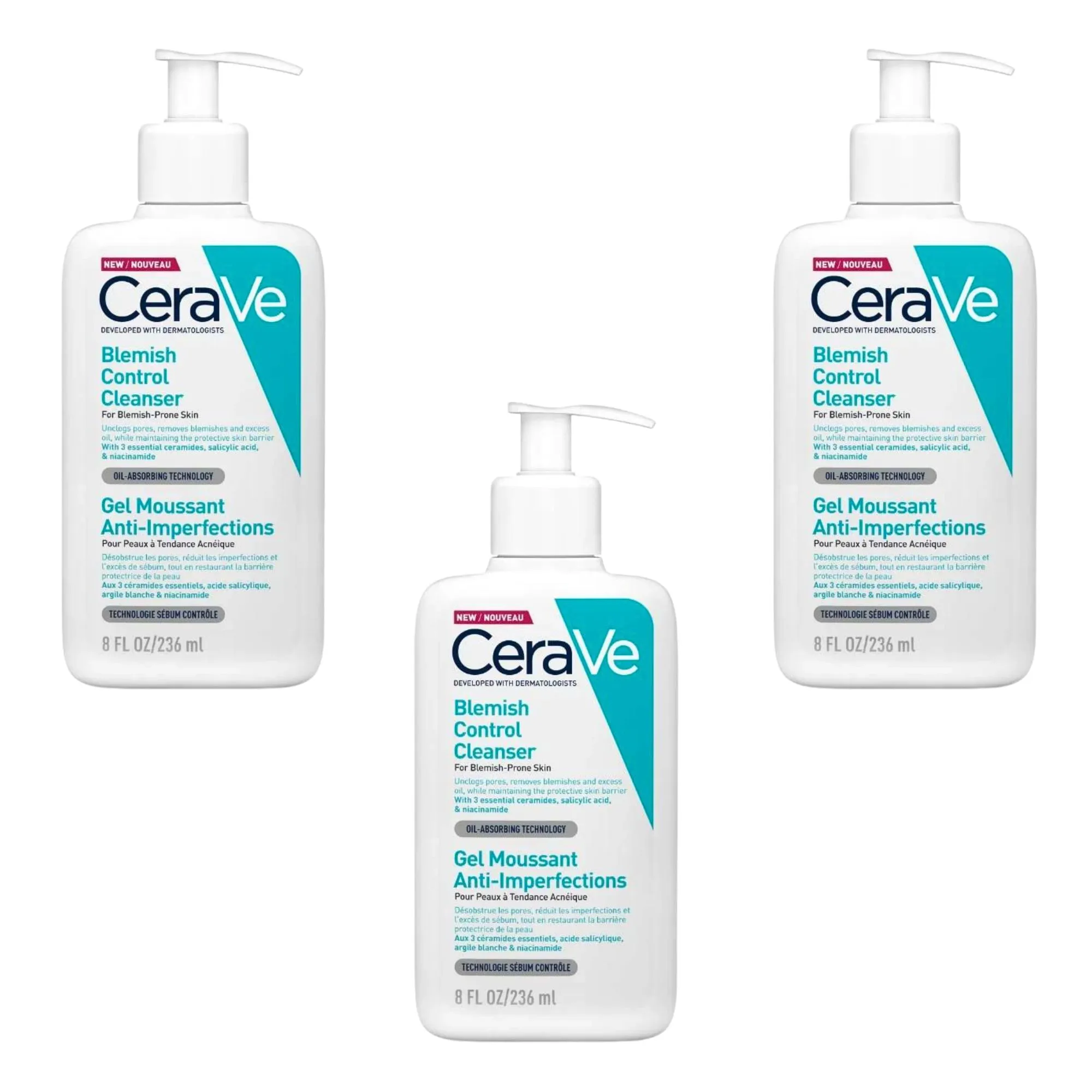 3x CeraVe Anti-Acne Cleansing Gel with Salicylic Acid 236ml / 8 fl oz ...