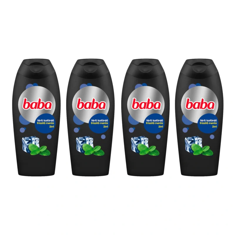 4x Baba Men's Shower Gel 2in1 with Mint 400ml / 13.5 fl oz