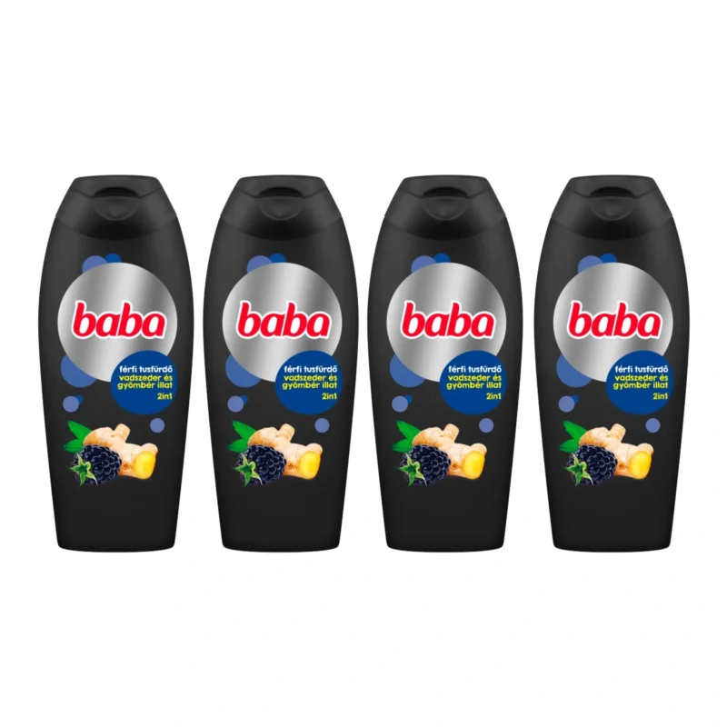 4x Baba Men's Shower Gel 2in1 with Wild Blackberry and Ginger 400ml / 13.5 fl oz