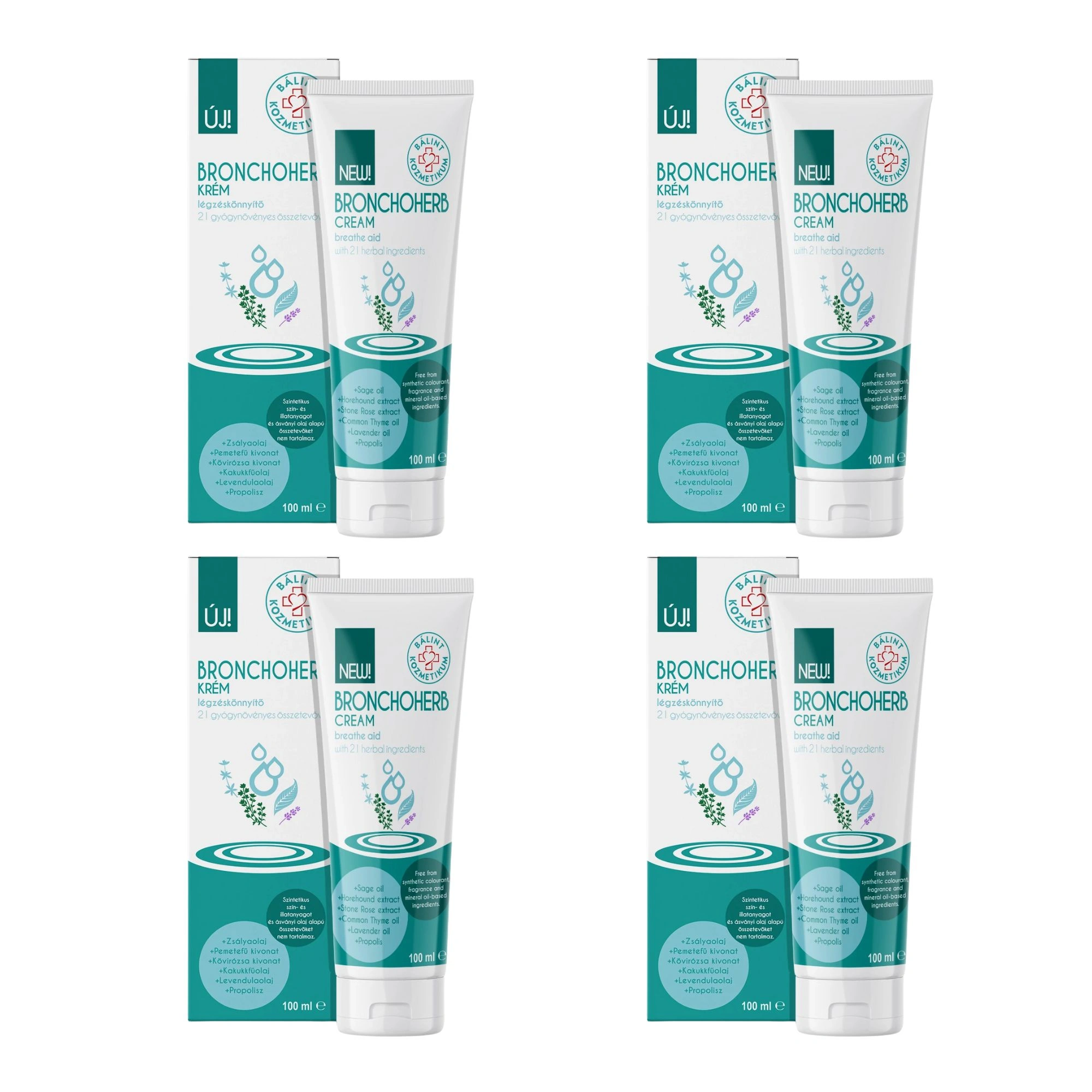 4x Balint Cosmetics Bronchoherb Breathing Relief Cream 100ml / 3.38 fl oz