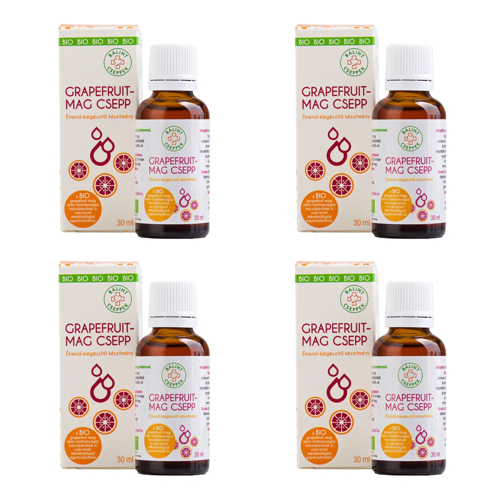 4x Balint Cseppek Organic Grapefruit Seed Extract Drops 30 ml / 1.01 fl oz