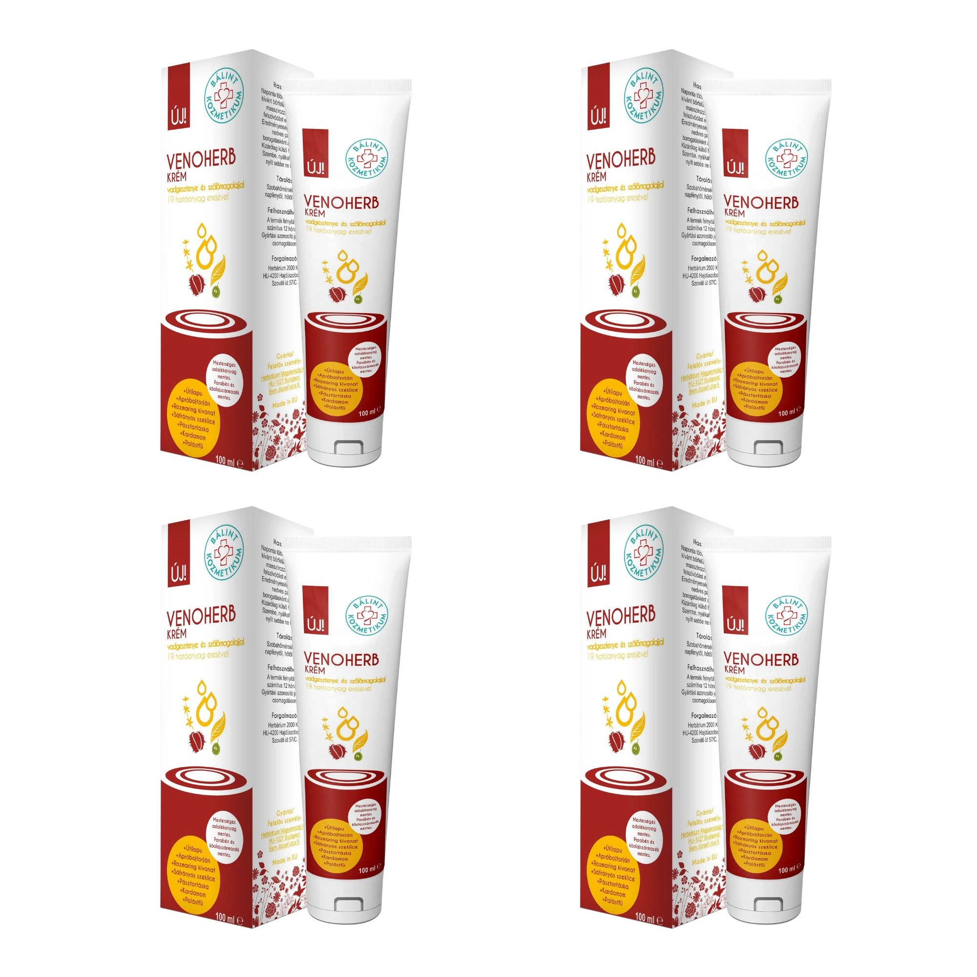 4x Balint Cosmetics Venoherb Cream 100 ml / 3.38 fl oz
