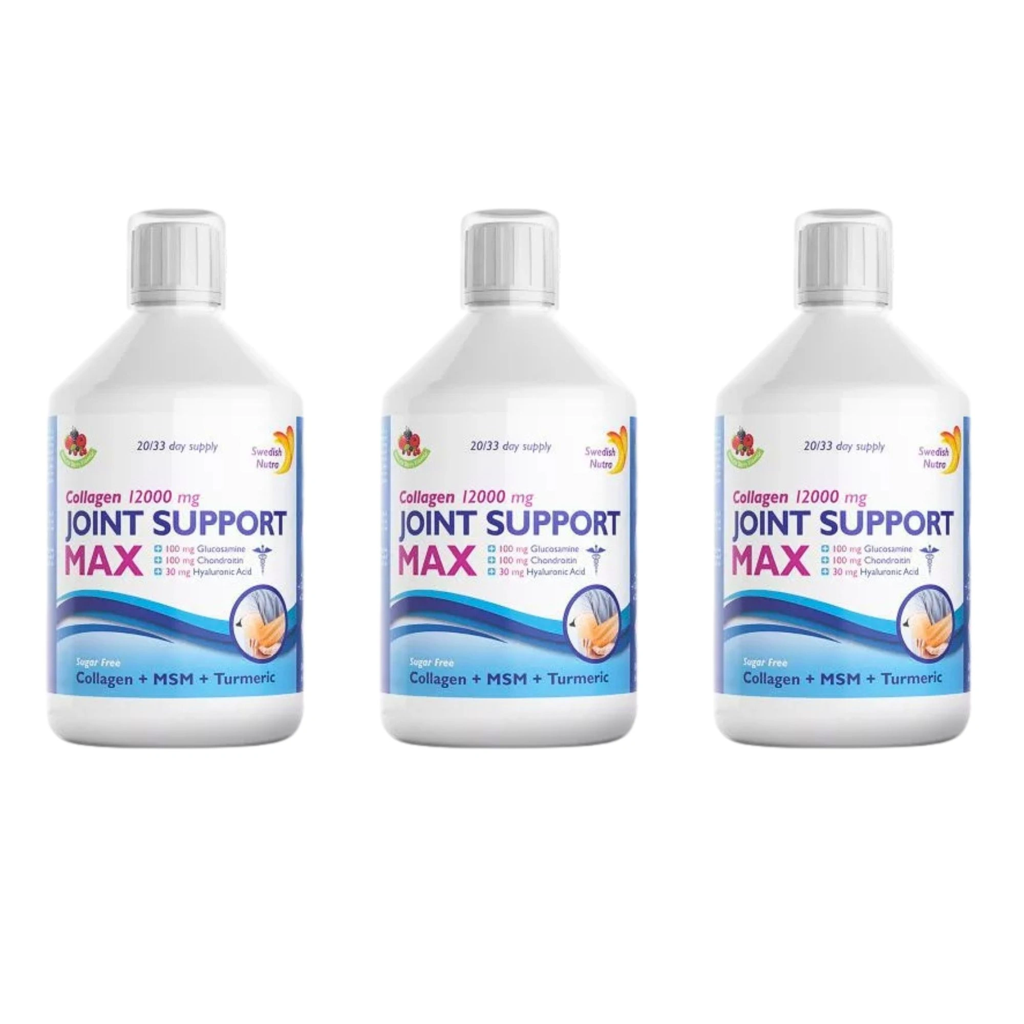 3x Swedish Nutra Joint Support Max Collagen Drink 500 ml / 16.91 fl oz