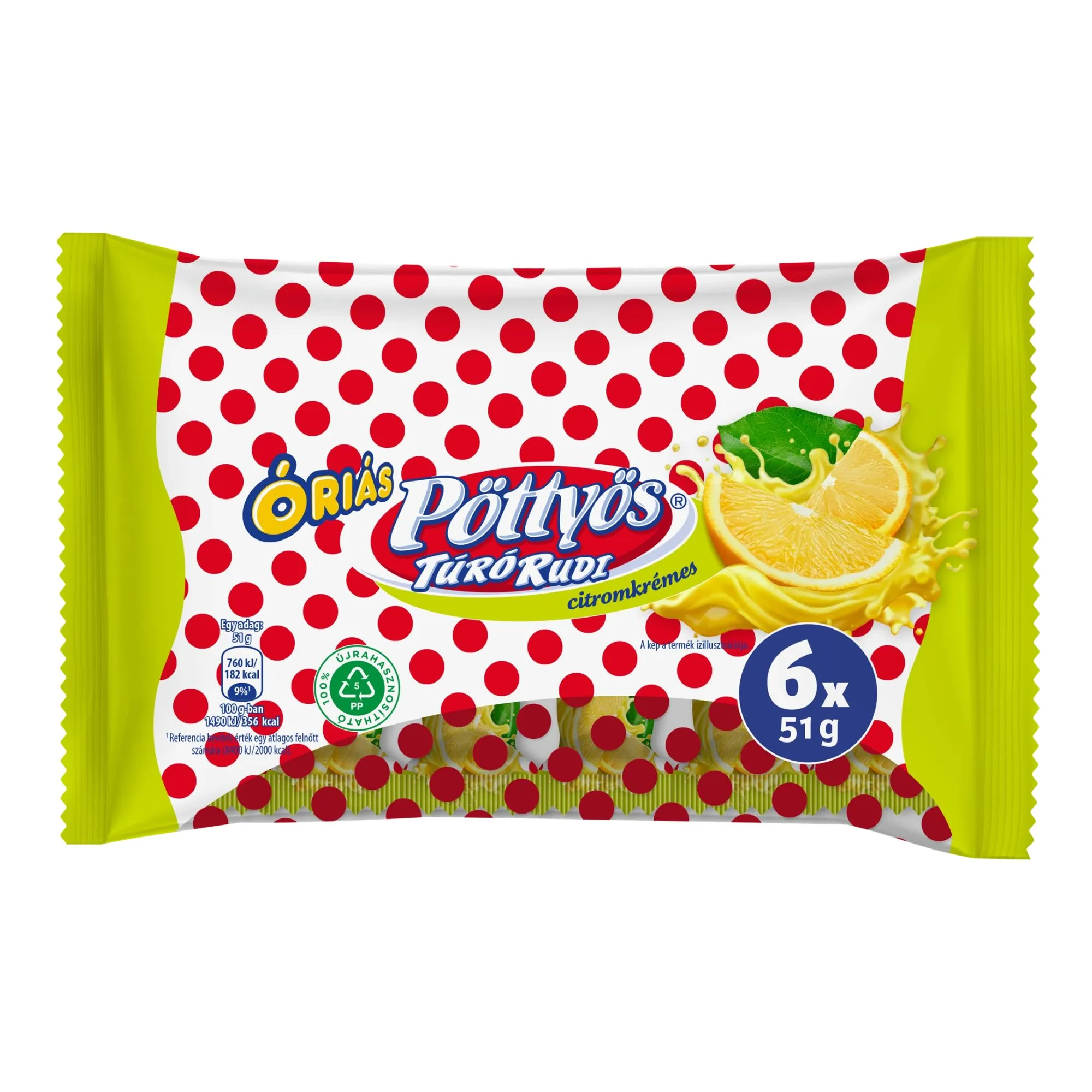 102x Pöttyös Óriás Túró Rudi with Lemon Filling 51g / 1.8oz
