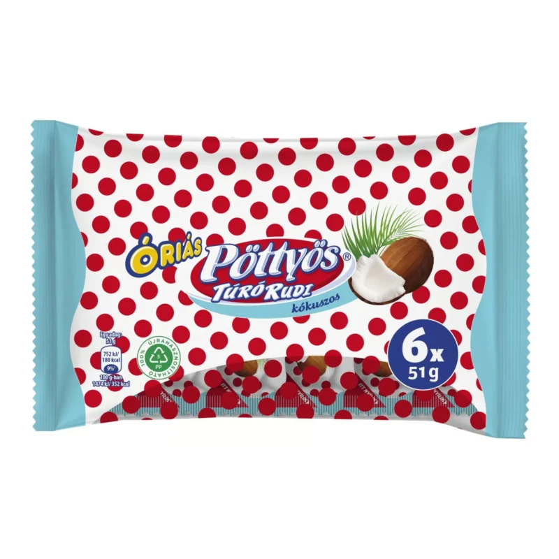 102x Pöttyös Óriás Túró Rudi with Coconut Filling 51g / 1.8oz